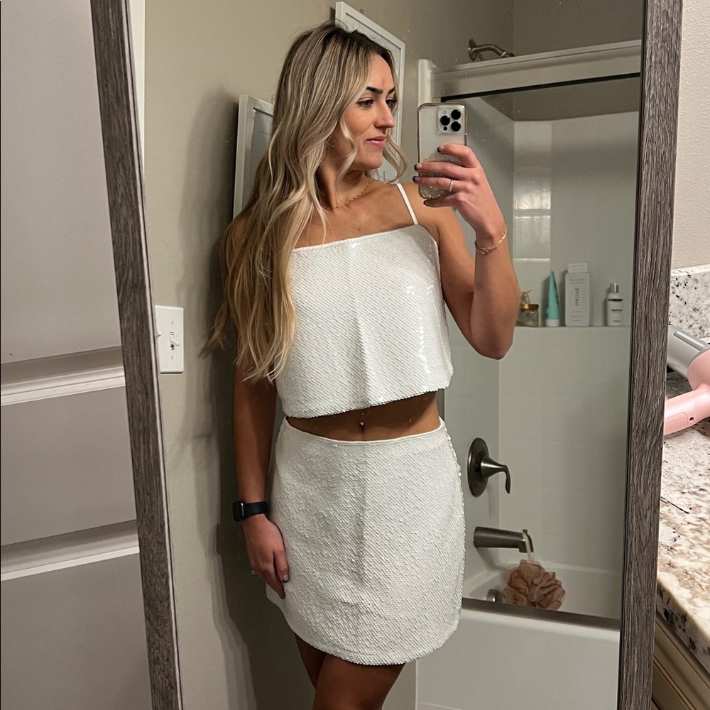 Abercrombie & Fitch White Sequin Mini Dress Two-Piece